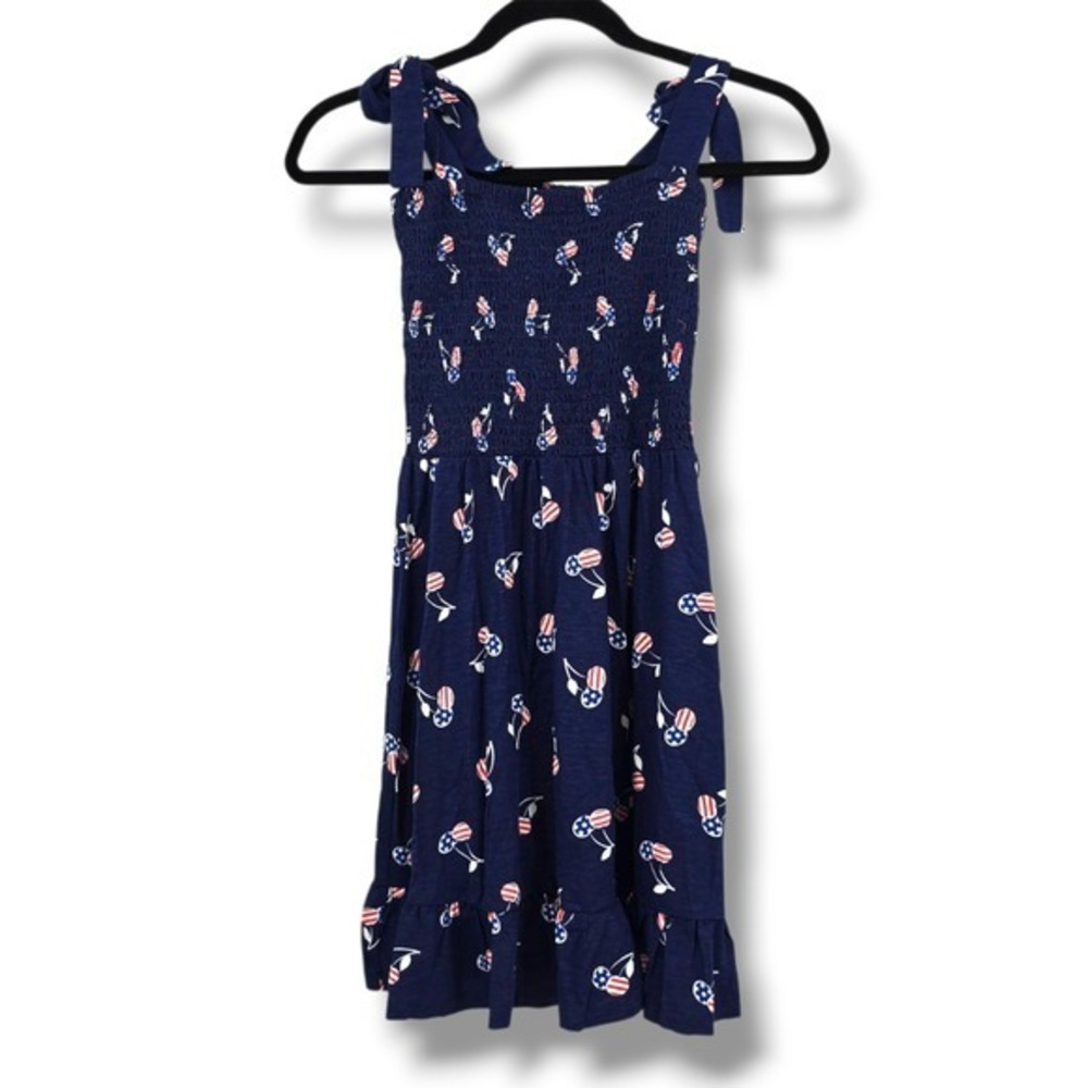 Cabana by Crown & Ivy Girls Blue Cherry Print Smocked Tie Strap Sundress Size S